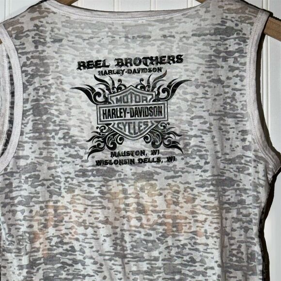 Harley-Davidson Y2K White Gray Sheer Logo Double Sided Tank Top L Biker Babe Alt - Picture 4 of 10